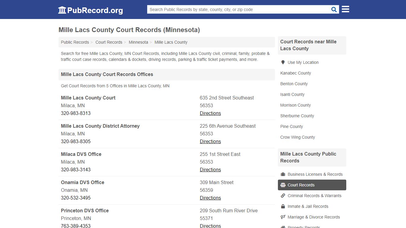 Mille Lacs County Court Records (Minnesota) - PubRecord.org